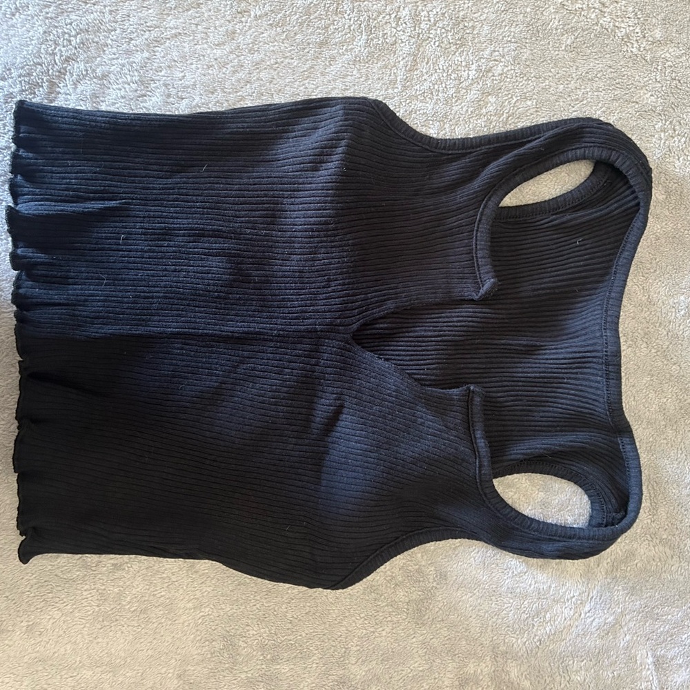 Black Ribbed Sleeveless Top